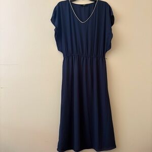 Oasis Navy Blue Short Sleeve Midi Dress UK 10 US 6 Belt Missing